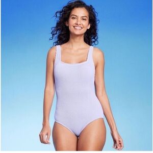 Coverage Pucker Textured Square Neck One-Piece Swimsuit from Kona Sol new